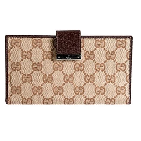 gucci brown checkbook|GG mini wallet with dog detail in beige and dark brown fabric.